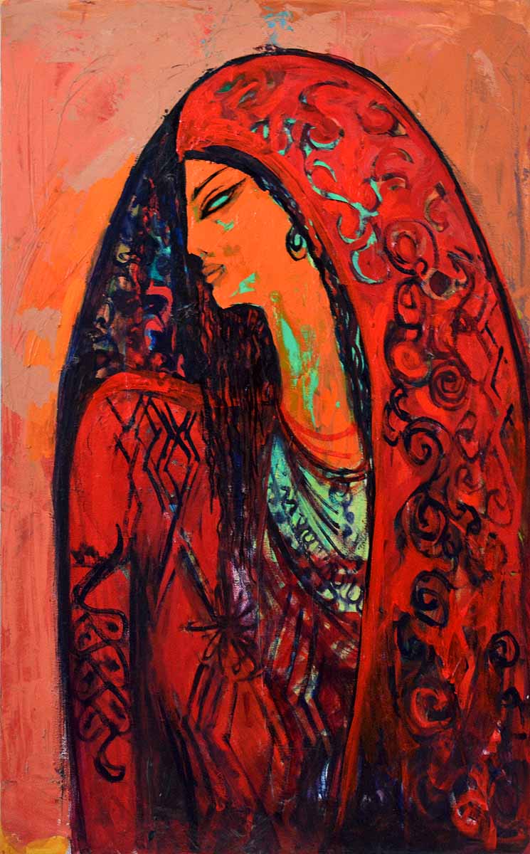 Alaa Awad - The Red Scarf 2018 - Oil on canvas, 50 cm x 80 cm - Privet collection