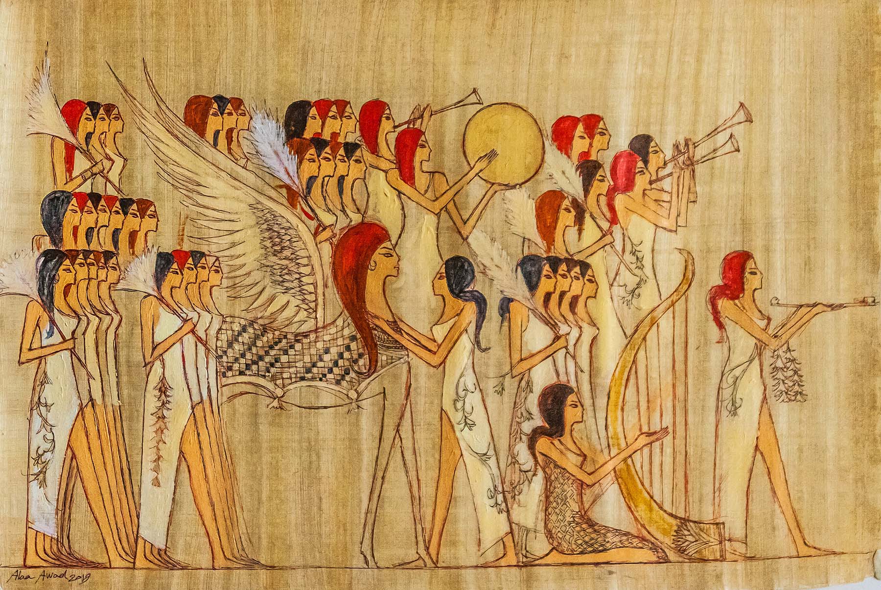 alaa awad - the artist - علاء عوض - painting on Papyrus