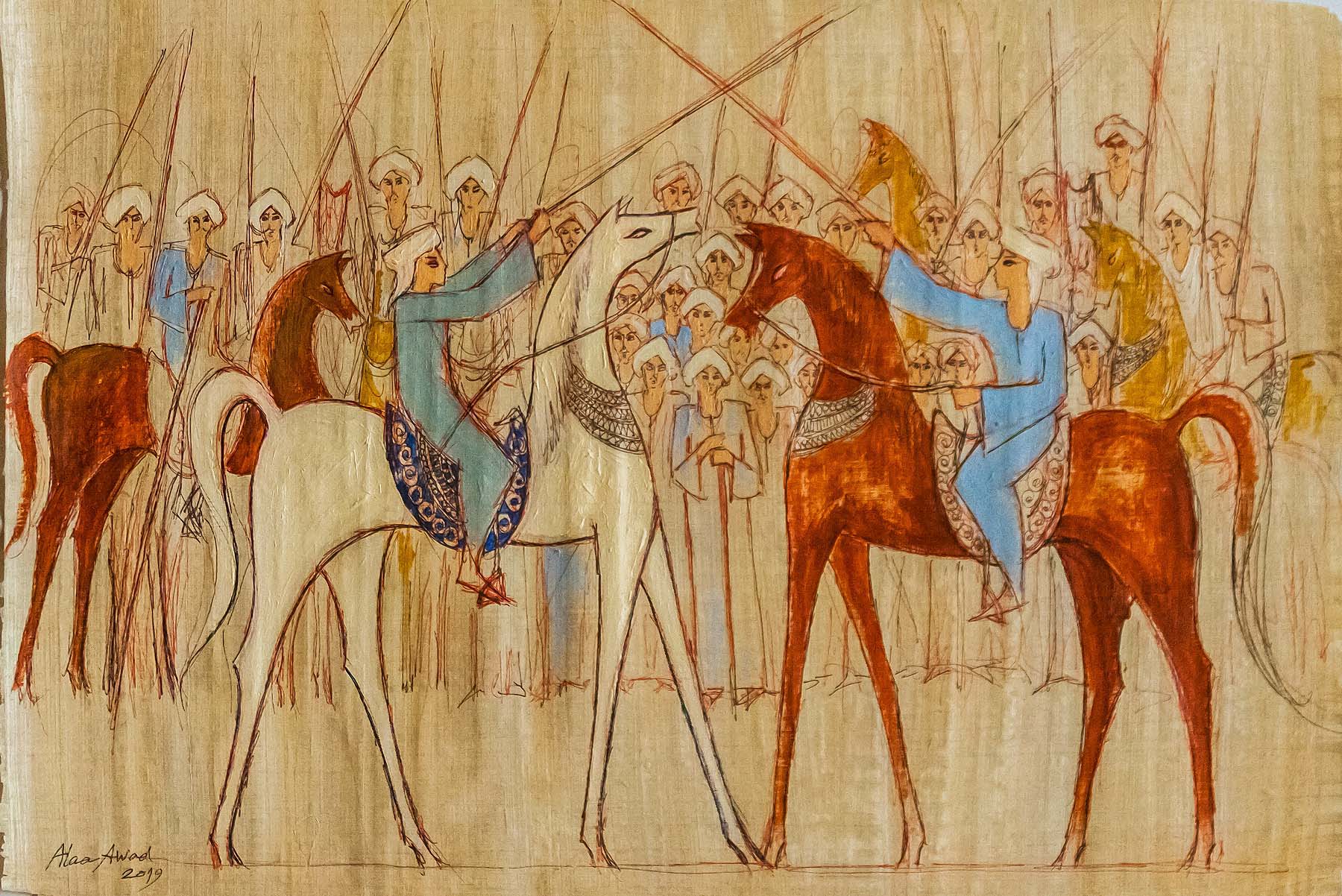 alaa awad - the artist - علاء عوض - painting on Papyrus