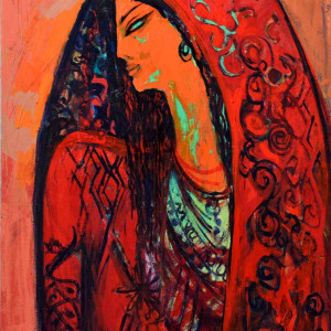 Alaa Awad - The Red Scarf 2018 - Oil on canvas, 50 cm x 80 cm - Privet collection Alaa Awad - The Red Scarf 2018 - Oil on canvas, 50 cm x 80 cm - Privet collection
