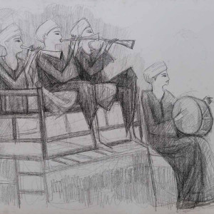 The Musicians 2, 50 x 70 cm charcoal on paper, 2017 (sold)