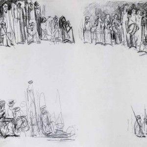 Sketches of Tahtib, 50 x 140 cm, charcoal on paper, 2017