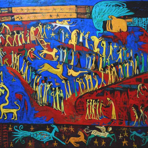 Nut of Dendara Temple, oil on canvas, 240 x 150 cm, 2014 (sold) Alaa Awad painting