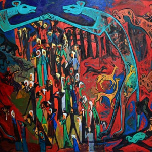 The workers 2014-18, oil on Canvas, 240 x 150 cm.