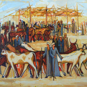 Alaa Awad painting- The Cattle Market - Oil on Canvas, 180x140 cm, 2018