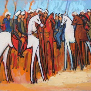 35 x 50 cm , oil on canvas horses riders - 2019