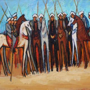 oil on canavs , 35 x 50 cm horses riders 2 - 2019